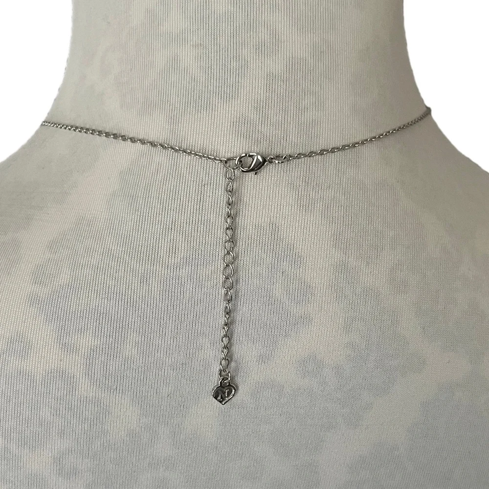 Silver Tone Teardrop Necklace with Blue Crystal & Pavé Accents